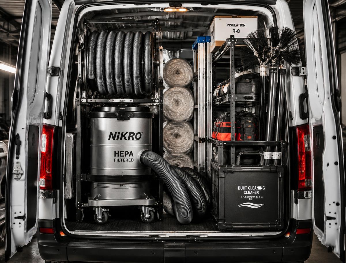 Professional HVAC equipment prepared in a work van